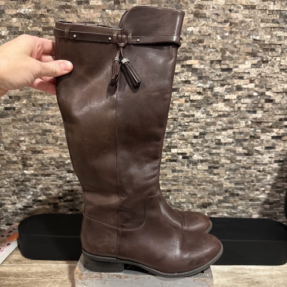 Lauren Ralph Lauren Marsalis Riding Boots Brown Leather Knee-High Tassel Sz 6.5B